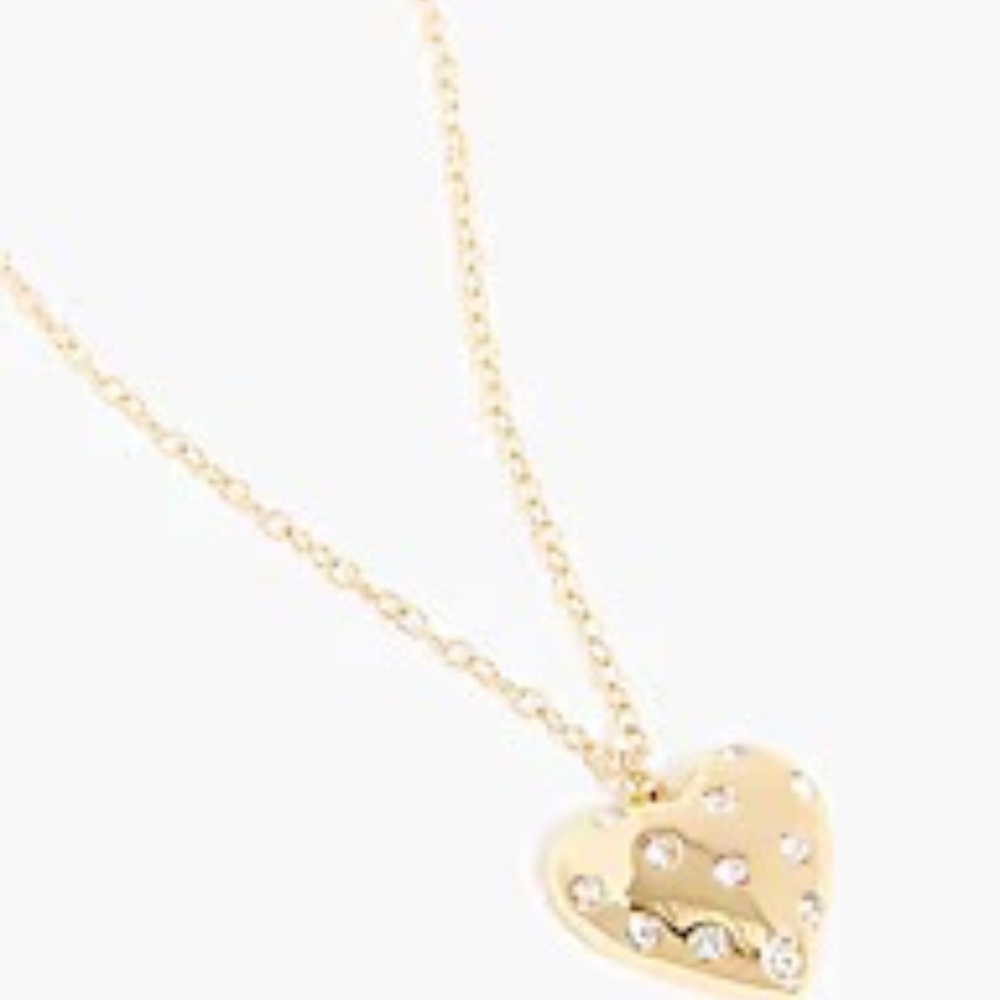 J. Crew Factory Pave Puffy Heart Necklace, Gold - NWT